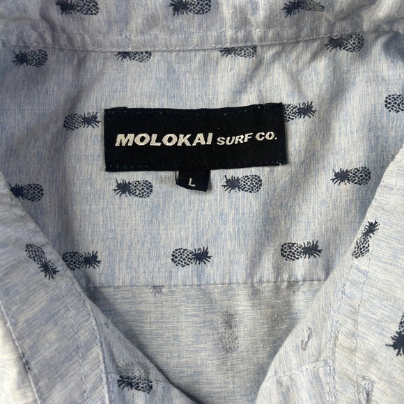 Molokai Surf Co Pineapple Button Down Large Blue Short Sleeve Tropical Shirt - Picture 2 of 7